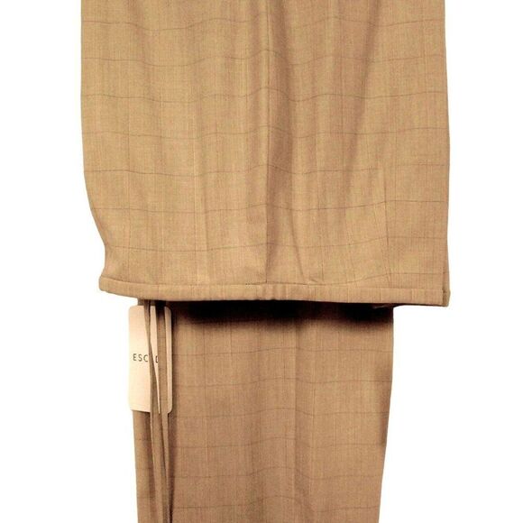 Escada Neutral Plaid Wool Stretch Dress Pants Drawstring Waist Trousers 44 NEW - Picture 3 of 12